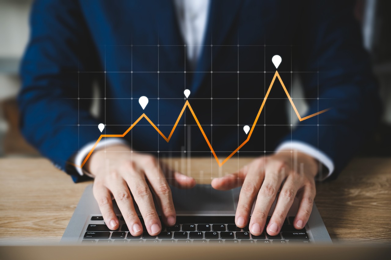 Business People Analyze Financial Data Chart Trading Forex, Investing In Stock Markets, Funds And Di Business people analyze financial data chart trading forex, investing in stock markets, funds and digital assets, Business finance technology and investment concept, Business finance background.